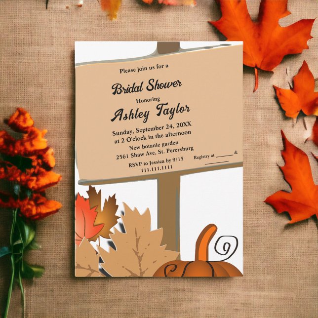 Elegant Rustic Pumpkin Leaves Fall Bridal Shower Invitation (Creator Uploaded)