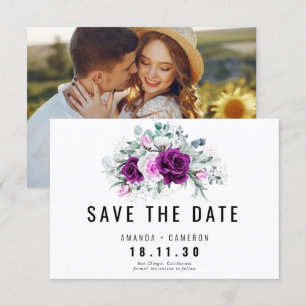 Elegant Rustic Purple Blush Floral Save The Date Invitation