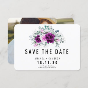 Elegant Rustic Purple Blush Floral Save The Date Invitation