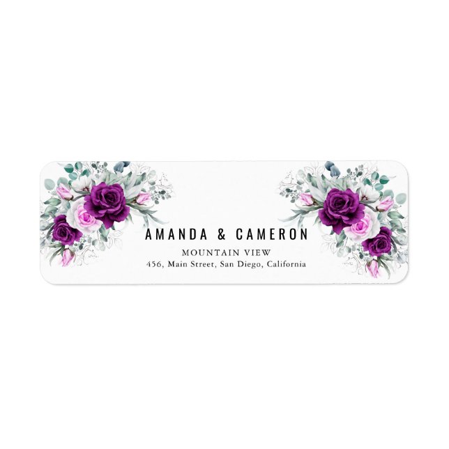 Elegant Rustic Purple Blush Floral Wedding Address (Front)