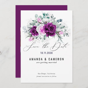 Elegant Rustic Purple Blush Floral Wedding  Save The Date