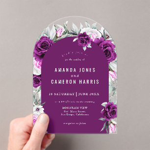 Elegant Rustic Purple Blush Geometric Wedding Acrylic Invitations