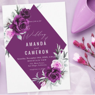 Elegant Rustic Purple Blush Geometric Wedding Invitation