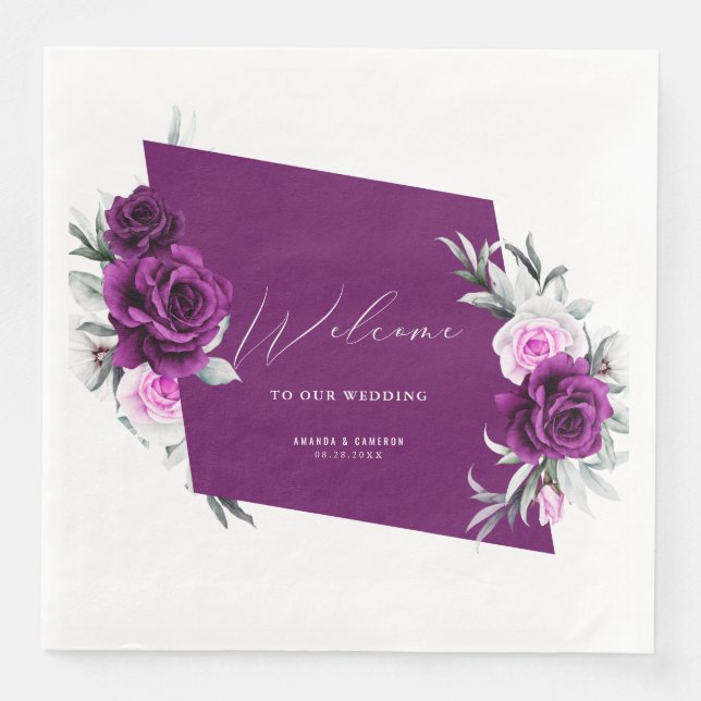 Elegant Rustic Purple Blush Geometric Wedding Napkin (Front)