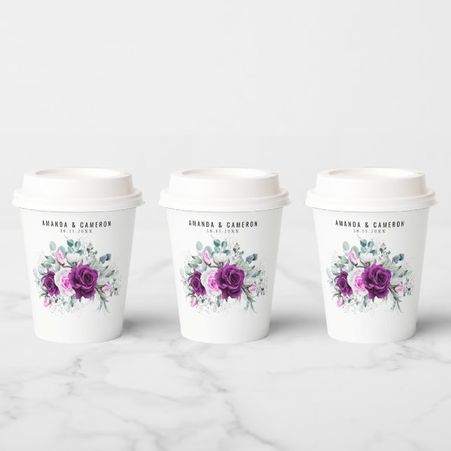 Elegant Rustic Purple Blush Geometric Wedding Paper Cups (Multi)
