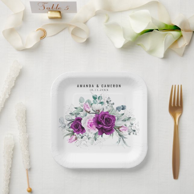 Elegant Rustic Purple Blush Geometric Wedding  Paper Plate (Wedding)