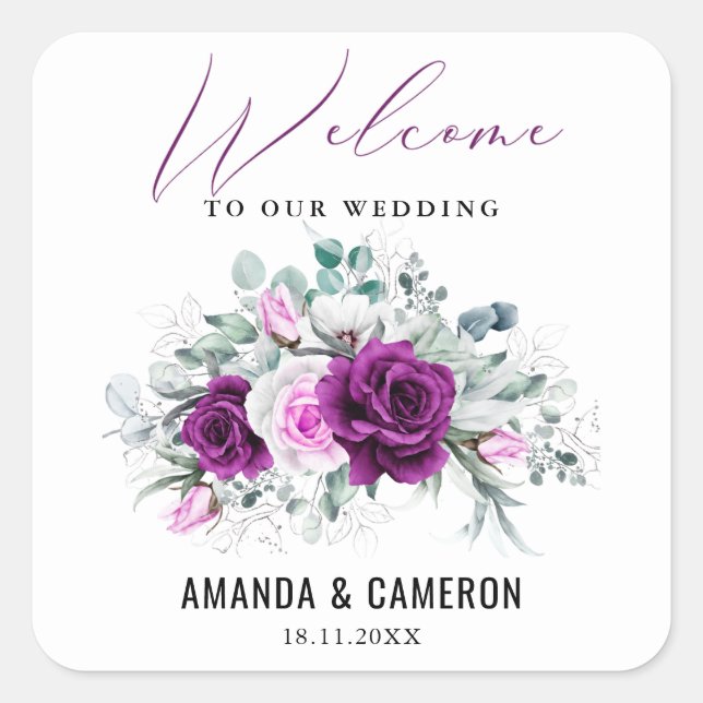 Elegant Rustic Purple Blush Geometric Wedding Square Sticker (Front)