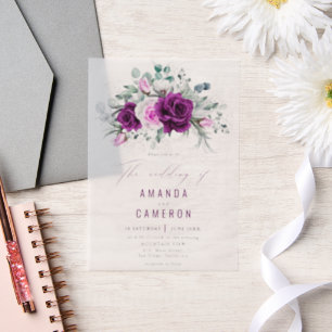 Elegant Rustic Purple Blush Geometric Wedding Vellum Invitations
