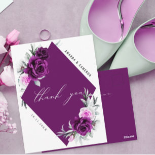 Elegant Rustic Purple Blush Wedding Thank You Postcard