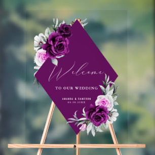 Elegant Rustic Purple Blush Wedding Welcome Acrylic Sign