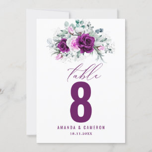 Elegant Rustic Purple Floral Wedding  Table Number