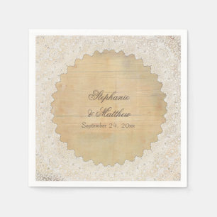 Elegant Rustic Reception Decor Vintage Lace n Wood Napkin