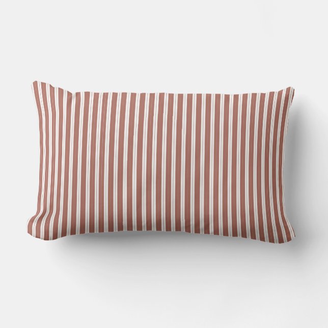 Elegant Rustic Red French Ticking Stripe Lumbar Cushion (Front)