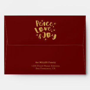 Elegant Rustic Red Gold Peace Love Joy Holiday  Envelope