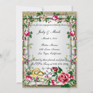 Elegant Rustic Red Roses Engagement Party Invite