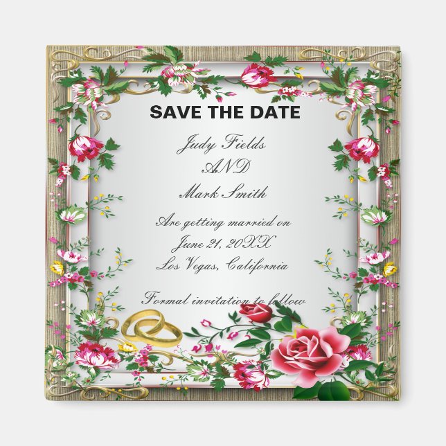 Elegant Rustic Red Roses Save The Date Magnet (Front)