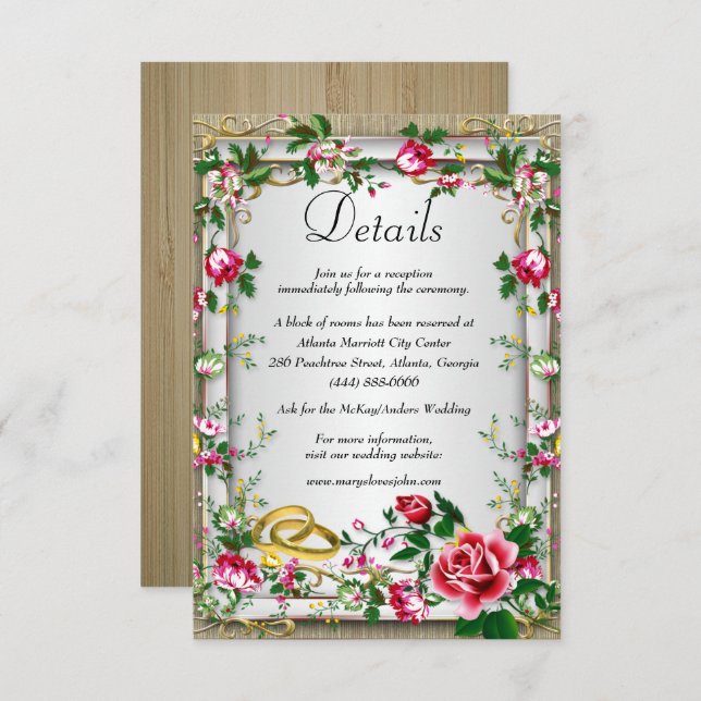 Elegant Rustic Red Roses Wedding Details Enclosure Card (Front/Back)