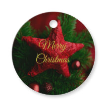 Elegant Rustic Red Star On Pine Branch Gift Tags