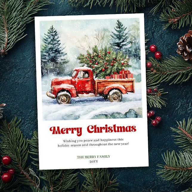 Elegant Rustic Red Truck Holiday Scene Greeting  Card (Elegant Rustic Red Truck Holiday Scene Greeting Card)