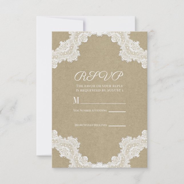 Elegant Rustic Romance White Lace & Kraft RSVP (Front)