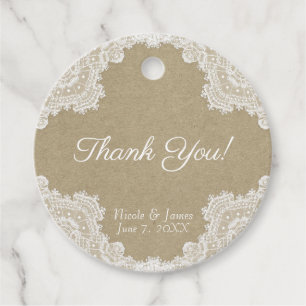 Elegant Rustic Romance White Lace & Kraft Wedding Favour Tags