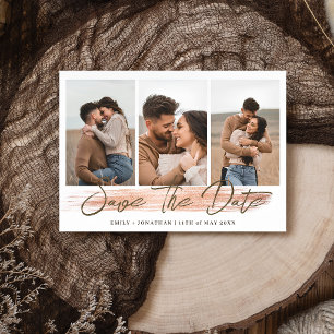 Elegant Rustic Rose Gold 4 Custom Photo Wedding Save The Date