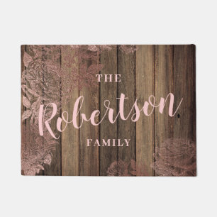 Elegant rustic rose gold floral wood print custom doormat