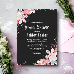 Elegant Rustic Roses Black Floral Bridal Shower Invitation