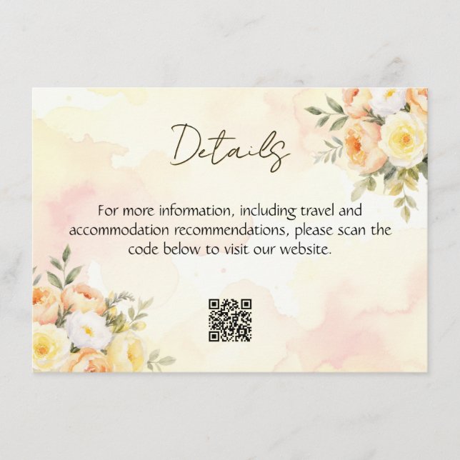 Elegant Rustic Roses QR Code Watercolor Wedding Enclosure Card (Front)