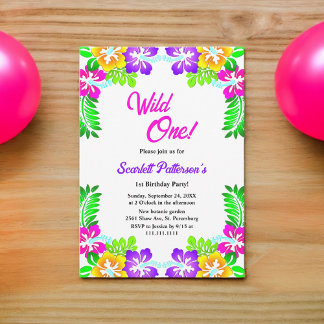 Elegant Rustic Roses Wild One Floral 1st Birthday Invitation