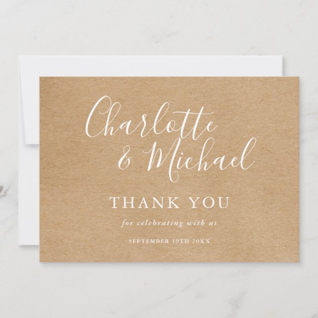 Elegant Rustic Signature Script Wedding Thank You (Front)