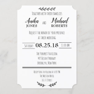Elegant Rustic Simple Black & White Minimalist Invitation