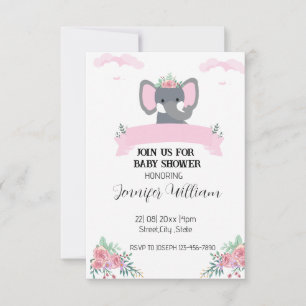 Elegant rustic simple pink elephant baby shower  invitation