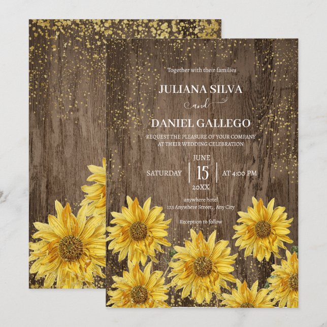 Elegant Rustic Sunflower Autumn Wedding  Invitation (Front/Back)