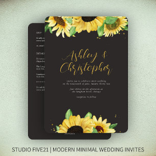 Elegant Rustic Sunflower Black All-in-One Wedding Invitation