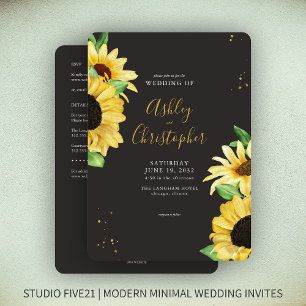 Elegant Rustic Sunflower Black All-in-One Wedding Invitation