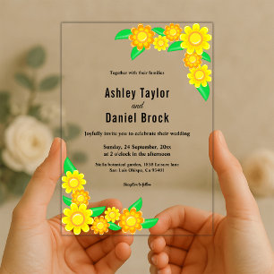 Elegant Rustic Sunflower Boho Floral Wedding Acrylic Invitations