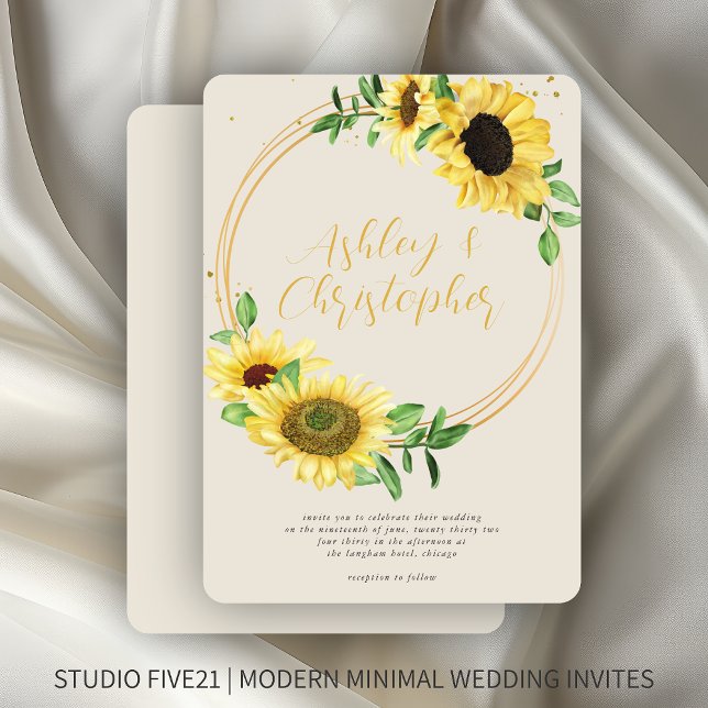 Elegant Rustic Sunflower Bone Wedding Invitation (Creator Uploaded)