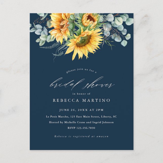 Elegant Rustic Sunflower Bridal Shower Invitation Postcard (Front)