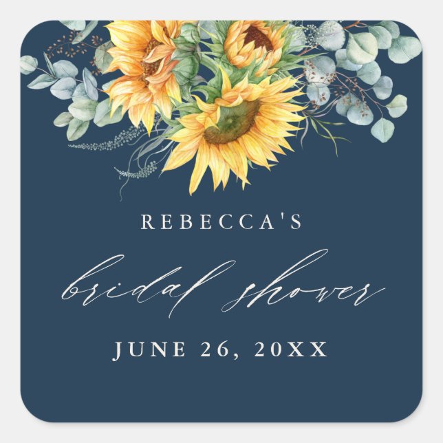 Elegant Rustic Sunflower Bridal Shower Square Sticker (Front)