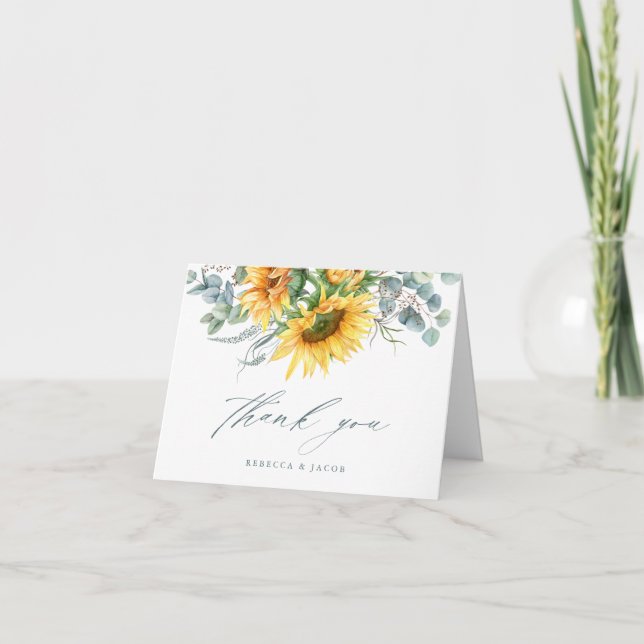 Elegant Rustic Sunflower Bridal Shower Thank You Card (Front)