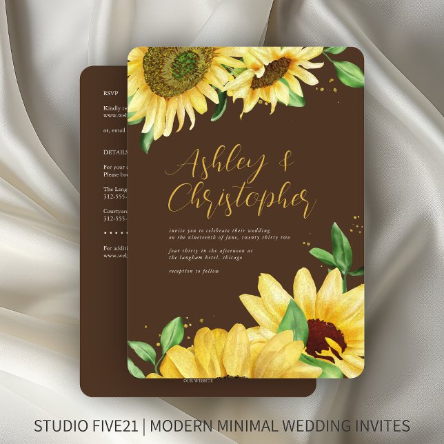 Elegant Rustic Sunflower Brown All-in-One Wedding Invitation (Creator Uploaded)