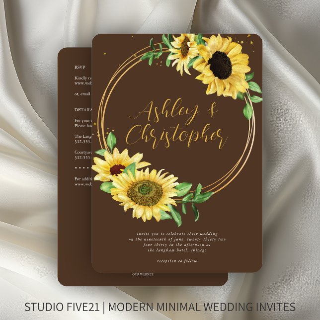 Elegant Rustic Sunflower Brown All-in-One Wedding Invitation (Creator Uploaded)
