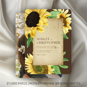 Elegant Rustic Sunflower Brown Photo Wedding Invitation