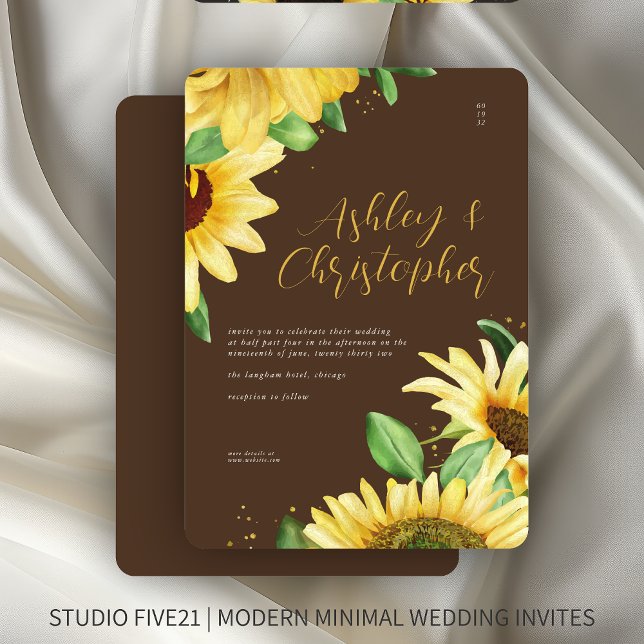 Elegant Rustic Sunflower Brown Wedding Invitation (Creator Uploaded)