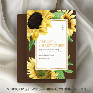 Elegant Rustic Sunflower Brown Wedding Invitation
