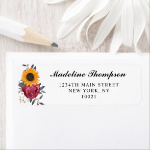 Elegant Rustic Sunflower Burgundy Script