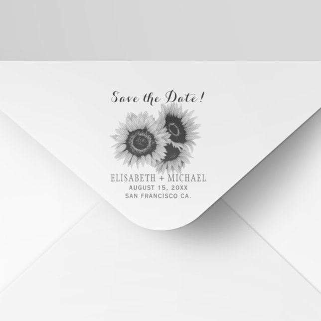 Elegant rustic sunflower chic wedding save de date rubber stamp (Creator Uploaded)