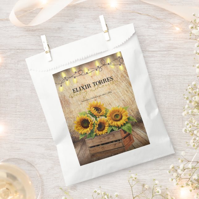 Elegant Rustic Sunflower Crate Modern Baby Shower Favour Bags (Clipped)