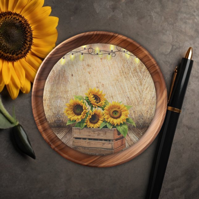 Elegant Rustic Sunflower Crate Modern Baby Shower Paper Plate (Creator Uploaded)